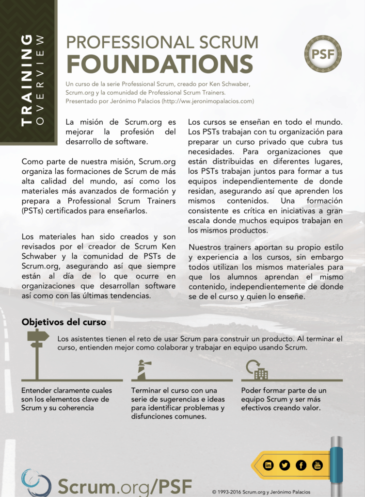Datasheet course Professional Scrum Foundations